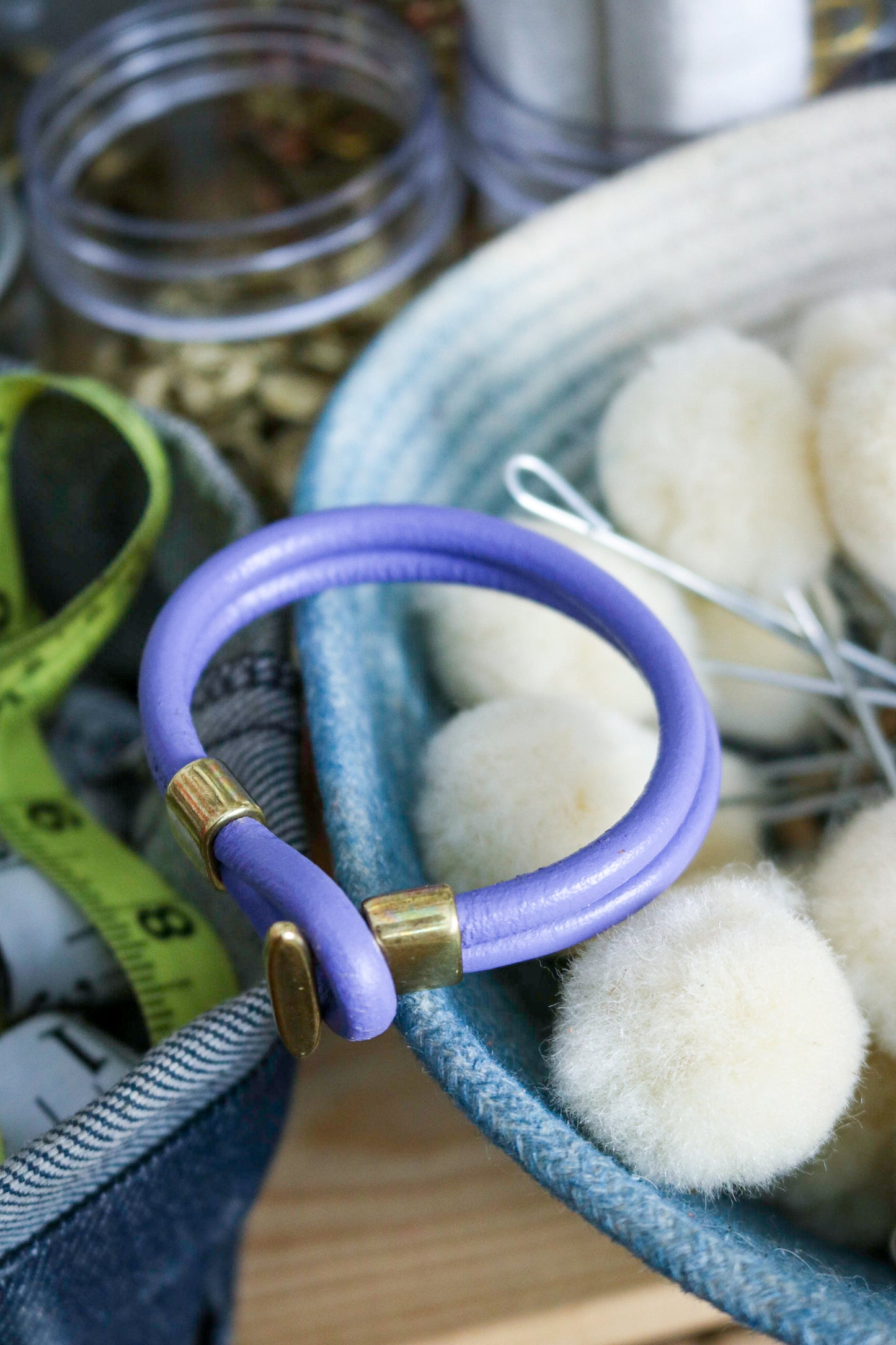 Leather Bracelet | Thread Wrap - UBE ICECREAM + BRASS