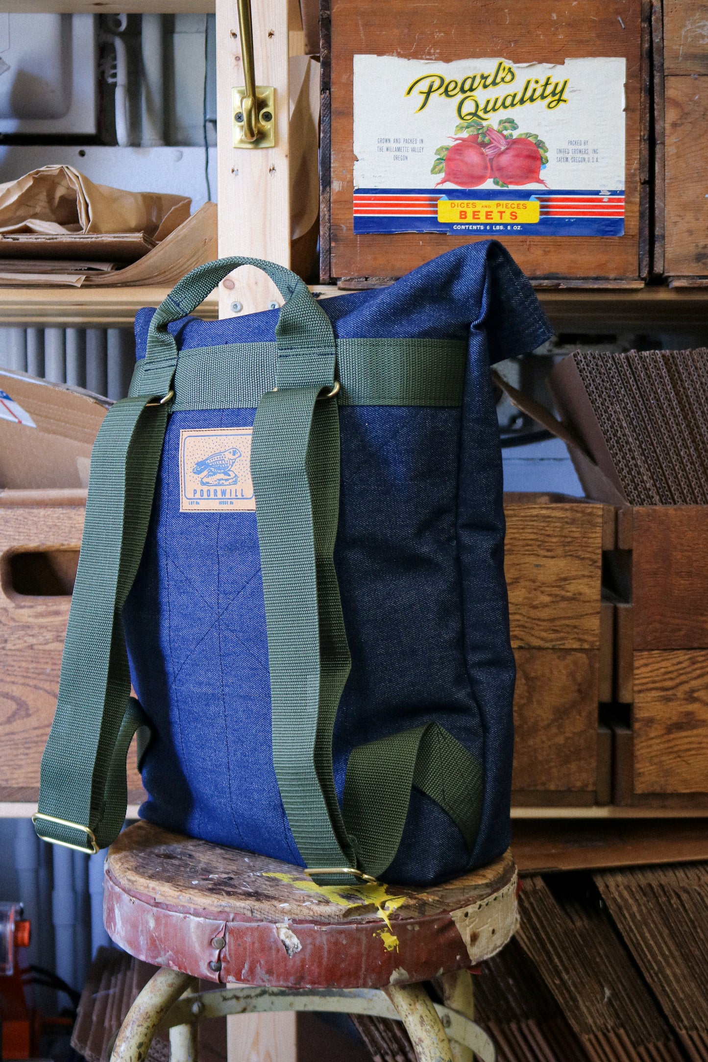 DENIM FOLD-OVER BACKPACK - NYLON STRAPS