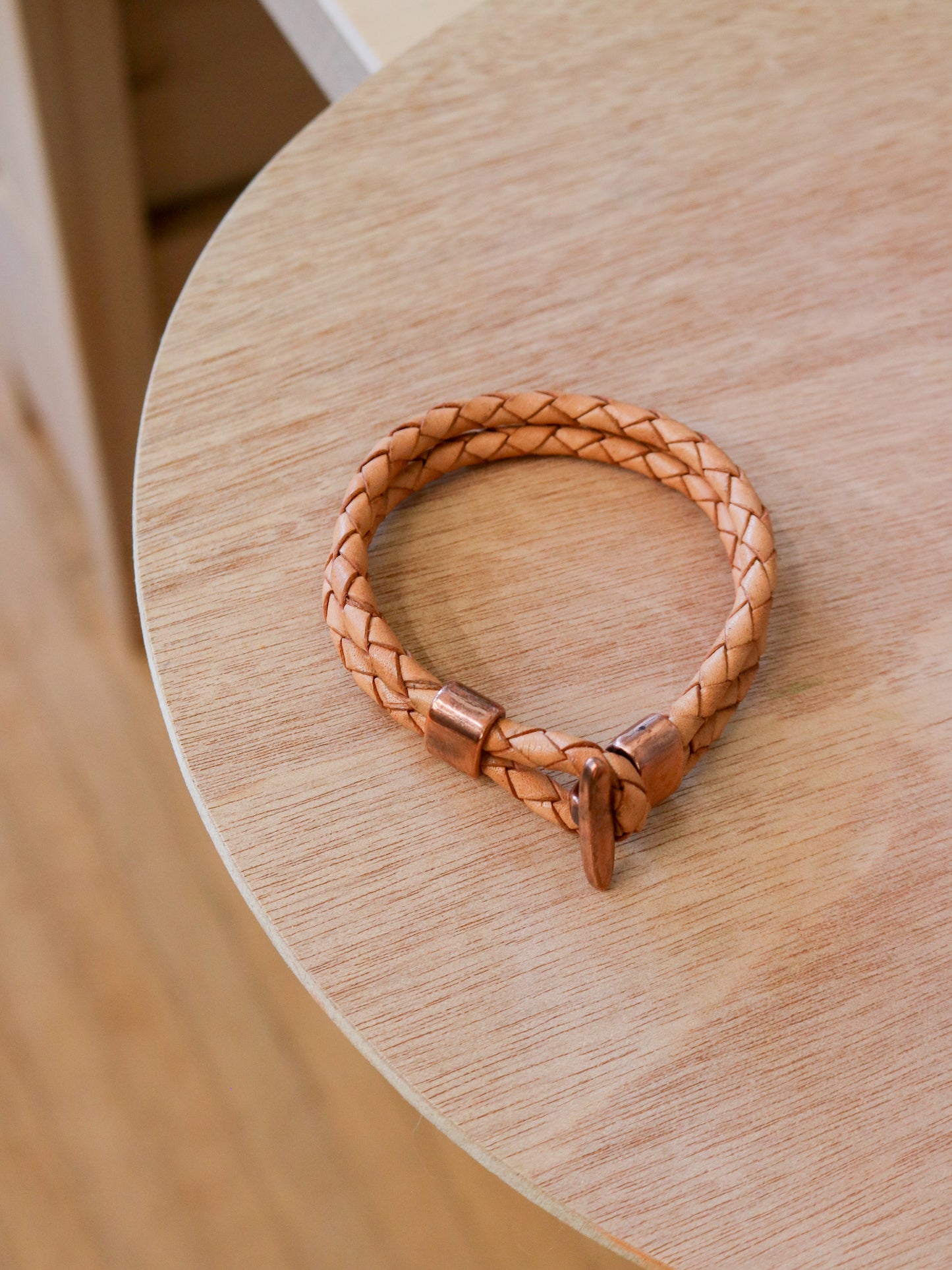 [MISFIT/SAMPLE] Leather Bracelet | 7.75" NATURAL BRAIDED BOLO + BRASS/COPPER