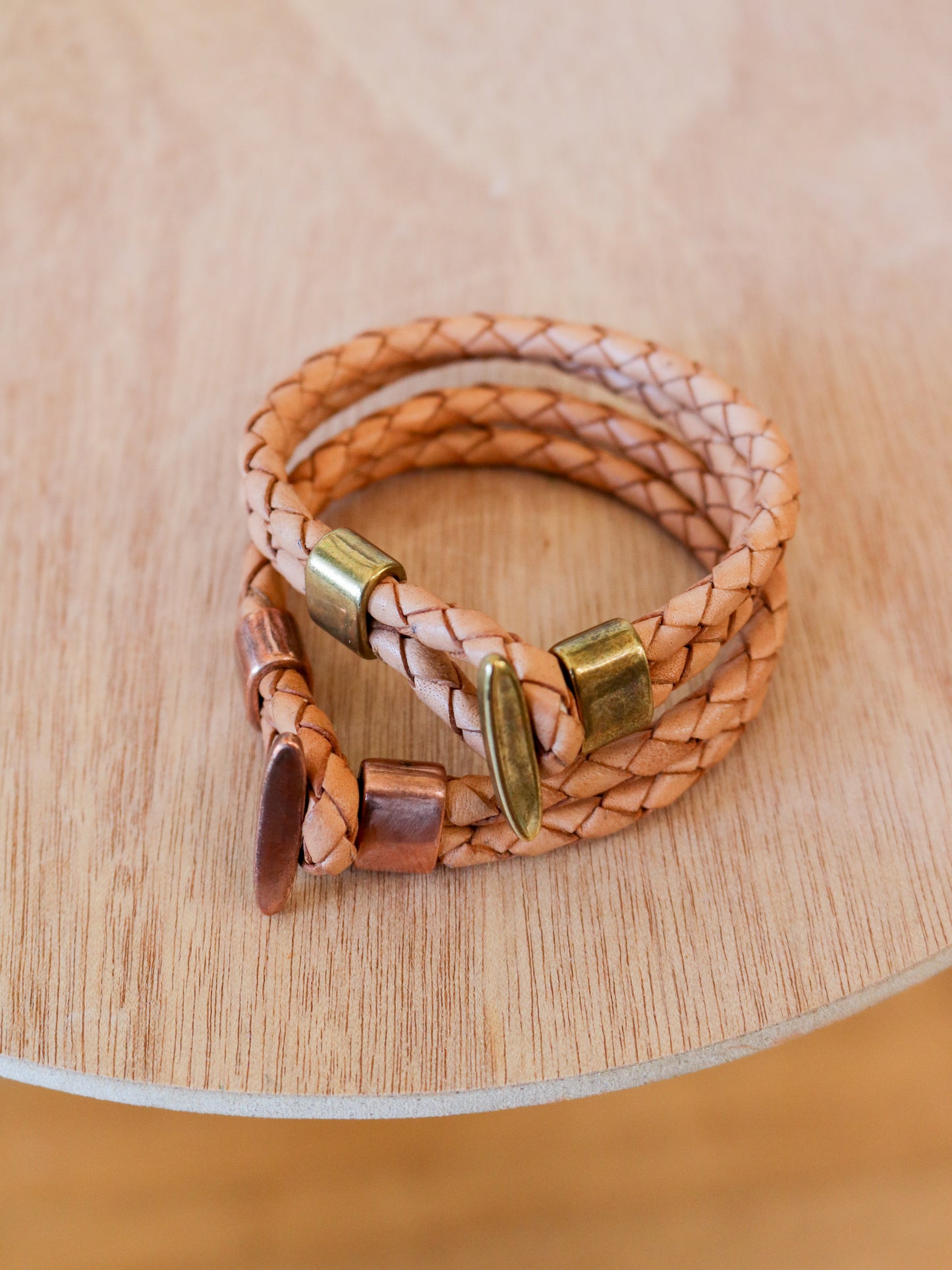 [MISFIT/SAMPLE] Leather Bracelet | 7.75" NATURAL BRAIDED BOLO + BRASS/COPPER