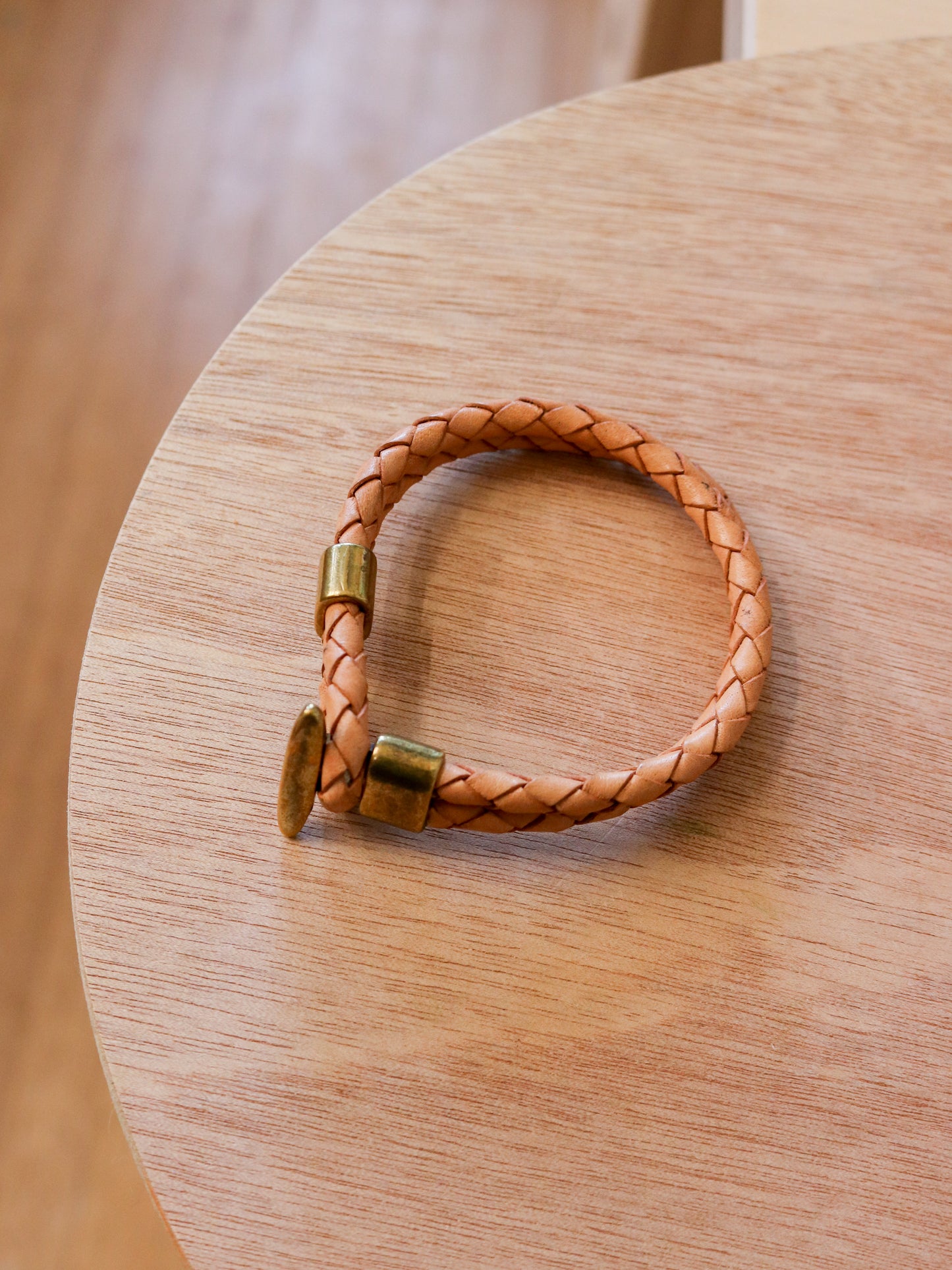 [MISFIT/SAMPLE] Leather Bracelet | 7.75" NATURAL BRAIDED BOLO + BRASS/COPPER