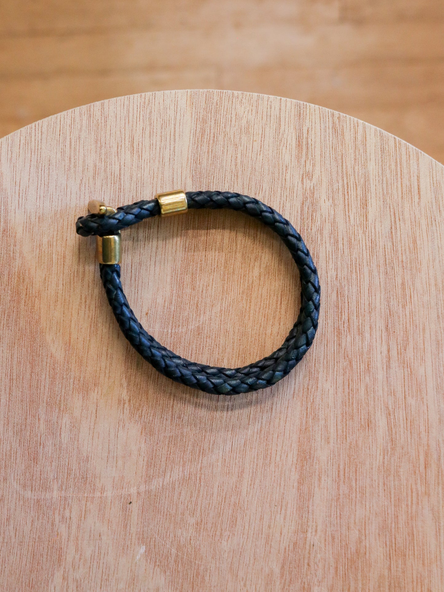 [MISFIT/SAMPLE] Leather Bracelet | 7.5" or 8.25" INDIGO DIPPED BRAIDED BOLO + BRASS