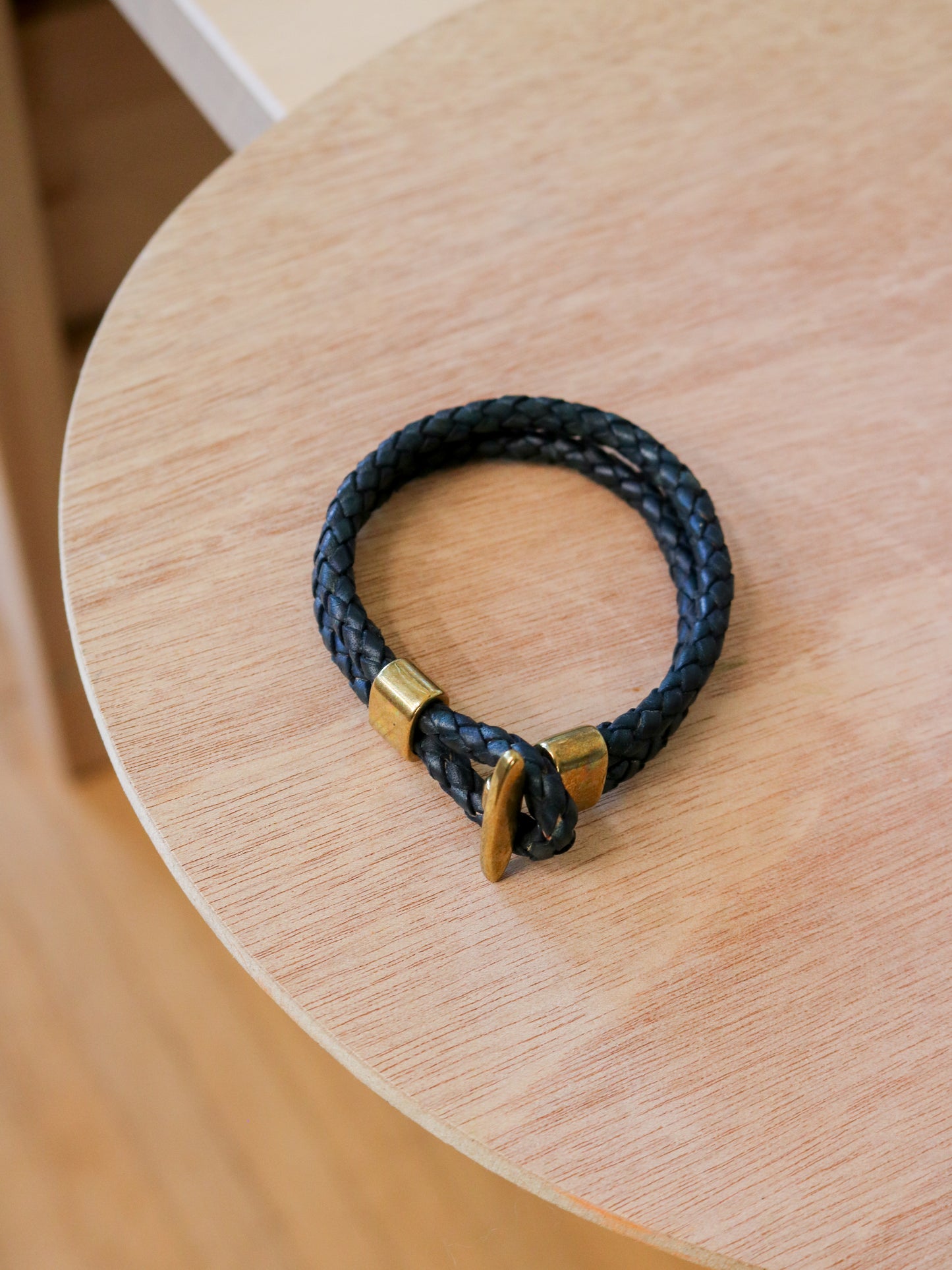 [MISFIT/SAMPLE] Leather Bracelet | 7.5" or 8.25" INDIGO DIPPED BRAIDED BOLO + BRASS