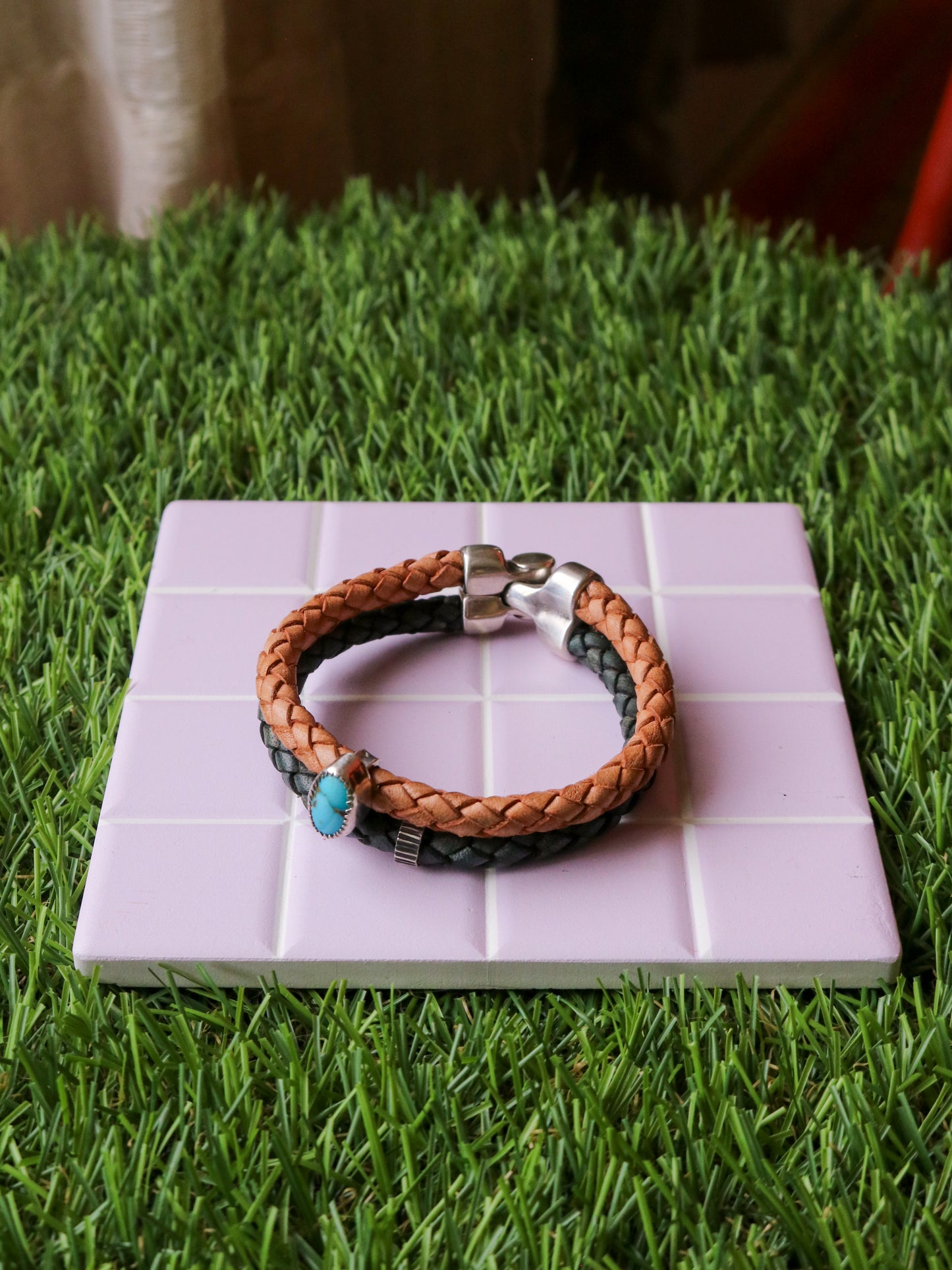 [MISFIT/SAMPLE] Friendship Leather Bracelet | 6.75" NOTCH+FLETCH + NATURAL&INDIGO BRAID