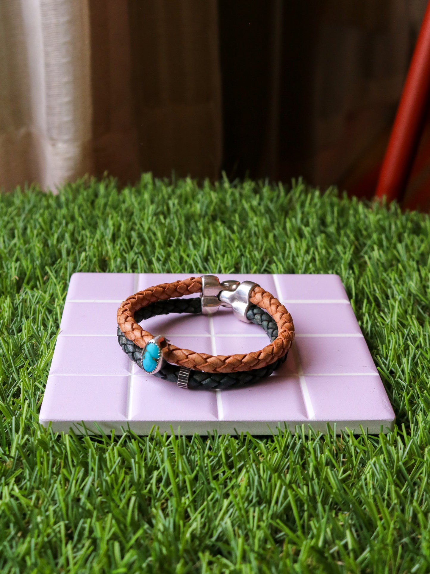 [MISFIT/SAMPLE] Friendship Leather Bracelet | 6.75" NOTCH+FLETCH + NATURAL&INDIGO BRAID