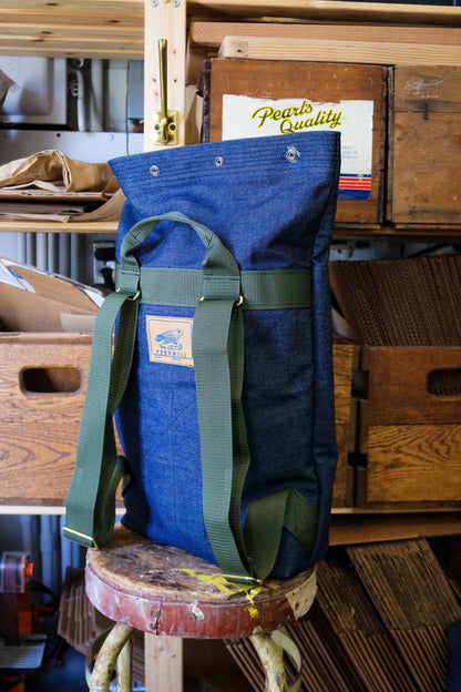 [MISFIT/SAMPLE]  DENIM FOLD-OVER BACKPACK - NYLON STRAPS - OLIVE