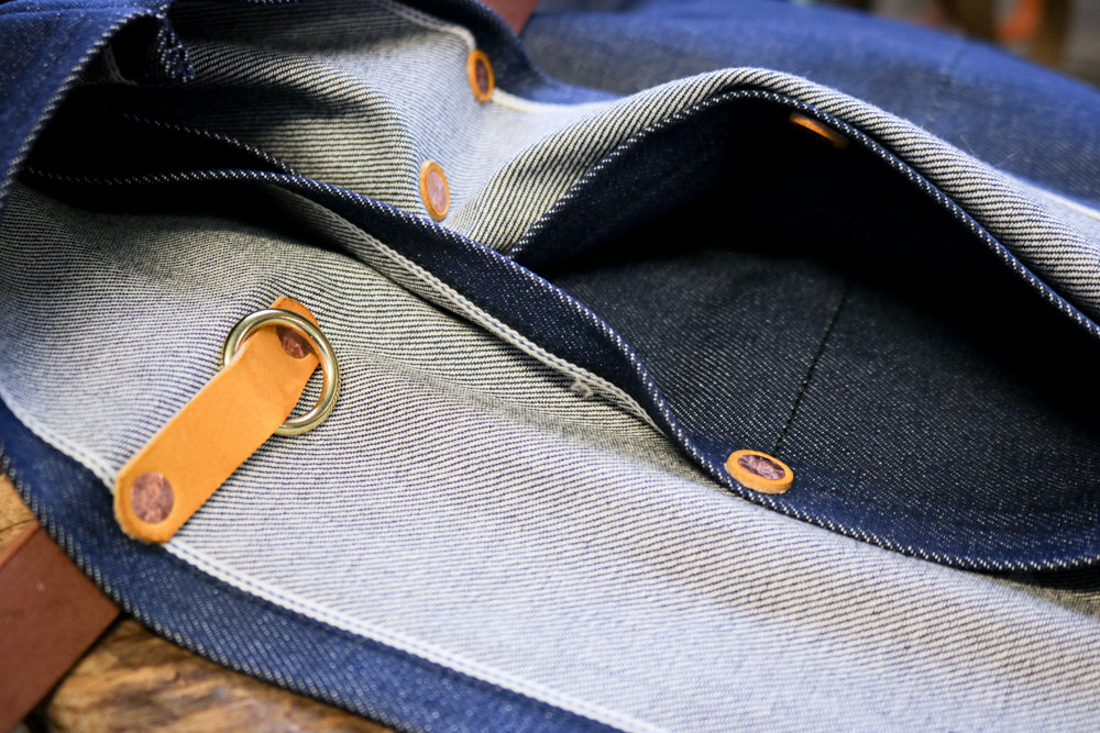 QUILTED-BOTTOM-MANY-POCKETS | JAPANESE SELVEDGE DENIM TOTE BAG