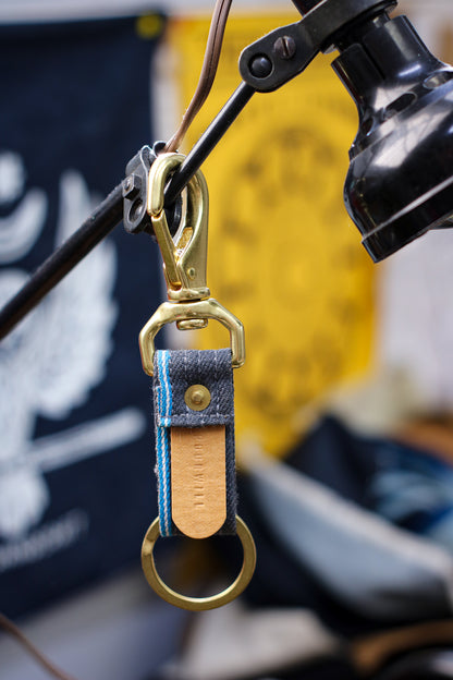 Selvedge Keyfob | Teal Selvedge + Grey Japanese Denim + Kraft Paper Tab